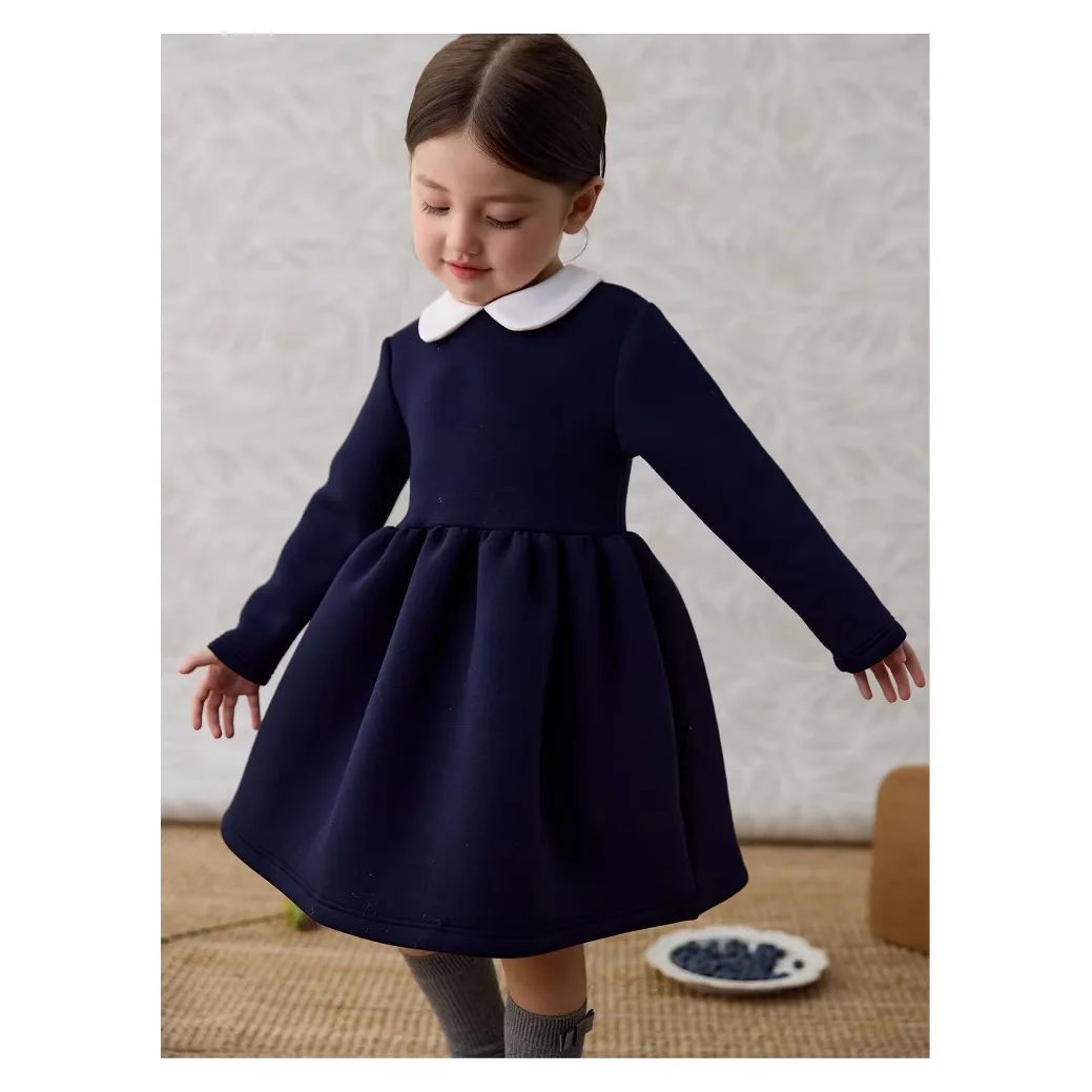 아기 소녀 드레스 패션 긴 소매 순수한 색상 피터팬 칼 - Baby Clothing High End 리뷰 및 가격