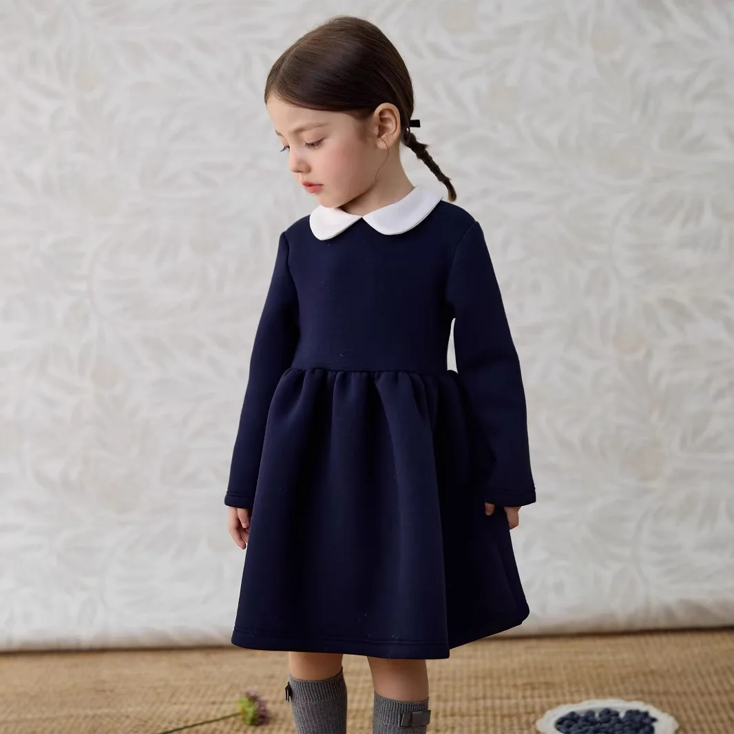 아기 소녀 드레스 패션 긴 소매 순수한 색상 피터팬 칼 - Baby Clothing High End 리뷰 및 가격