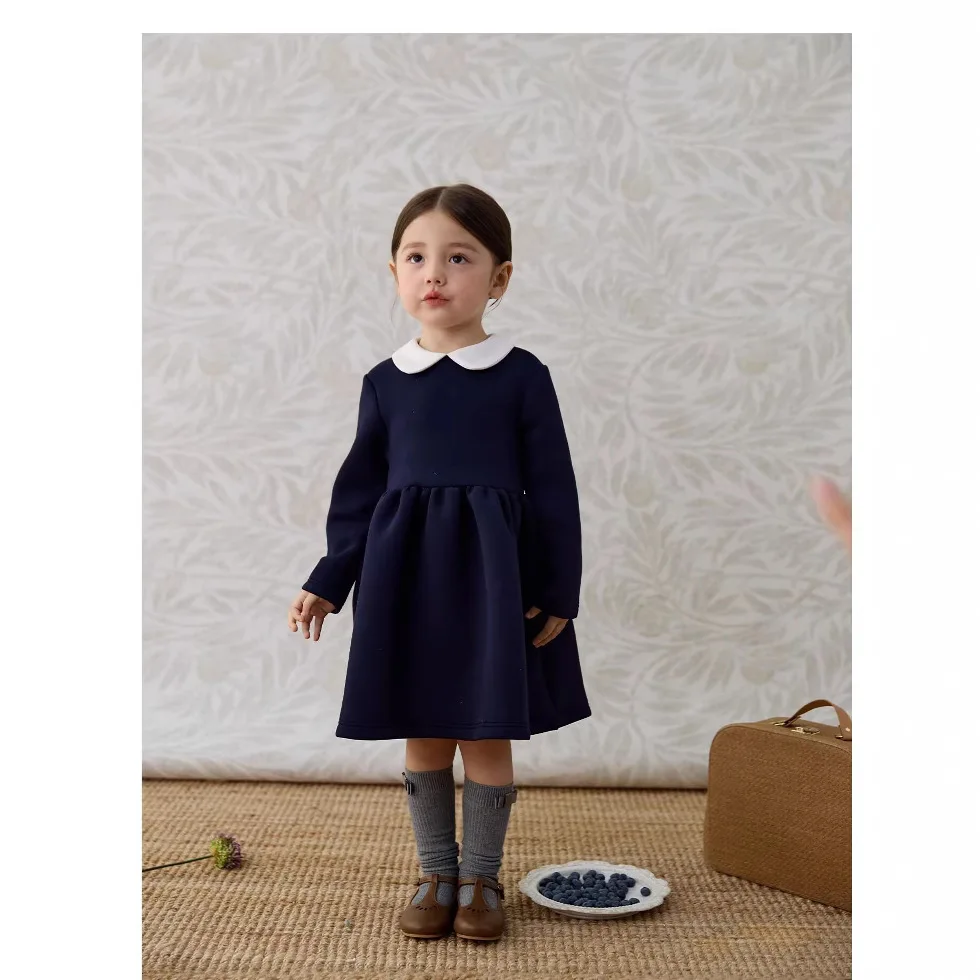 아기 소녀 드레스 패션 긴 소매 순수한 색상 피터팬 칼 - Baby Clothing High End 리뷰 및 가격